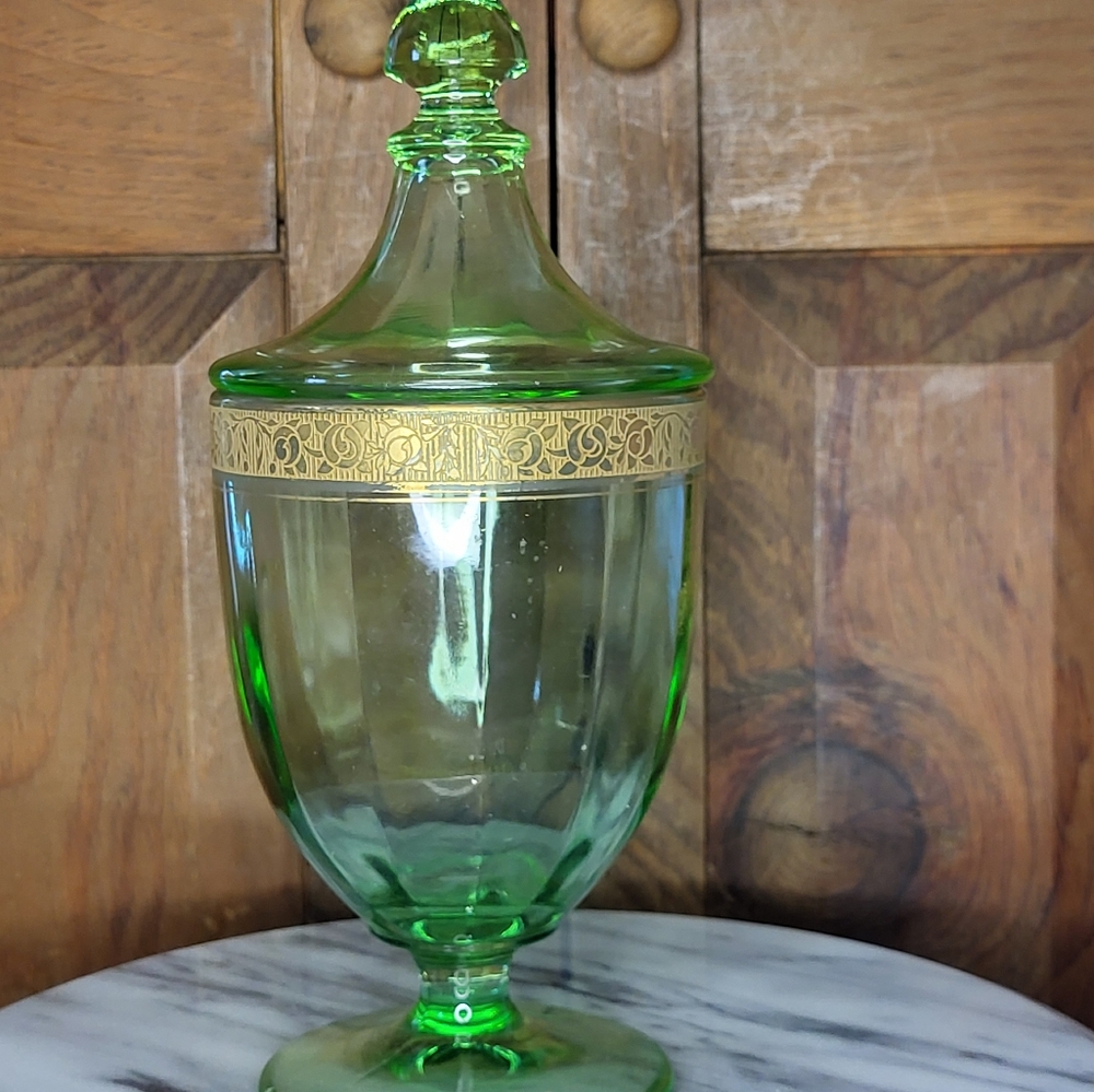 Elegant Green Glass Jar with Gold Accent - Picture 11 of 13
